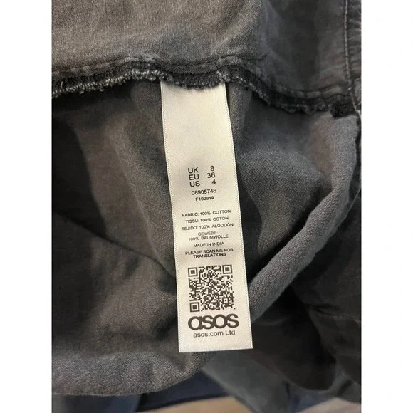 ASOS DENIM Grey Button Front Puff Sleeve A Line Mini Dress 4 - Picture 5 of 7